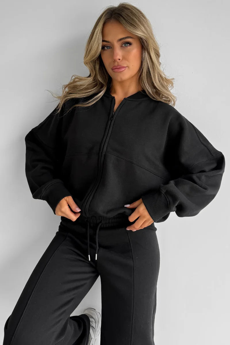 Fleece Bomber Wide-Leg Lounge Set