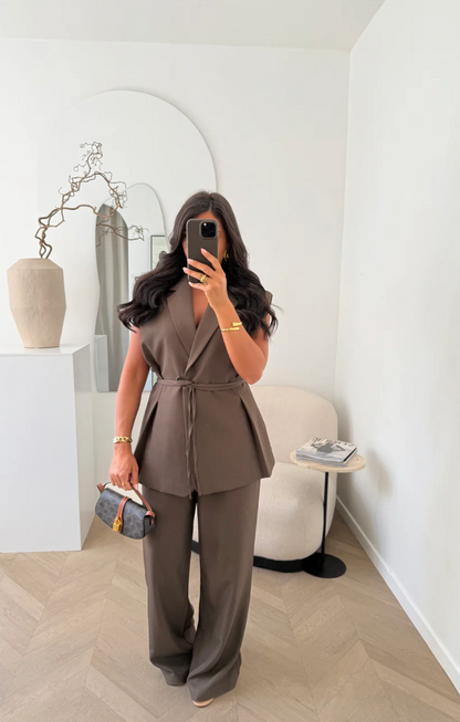 AVA Sleeveless Belted Blazer