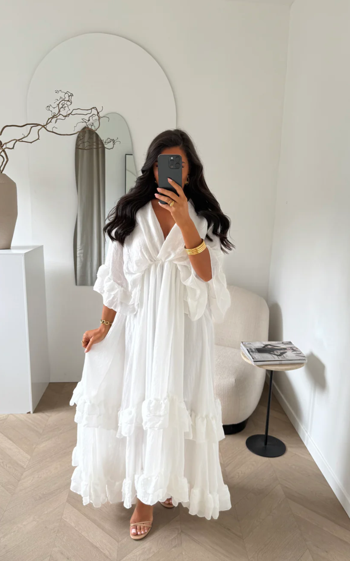 LORETA Ruffle Maxi Dress – White