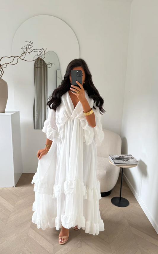 LORETA Ruffle Maxi Dress – White