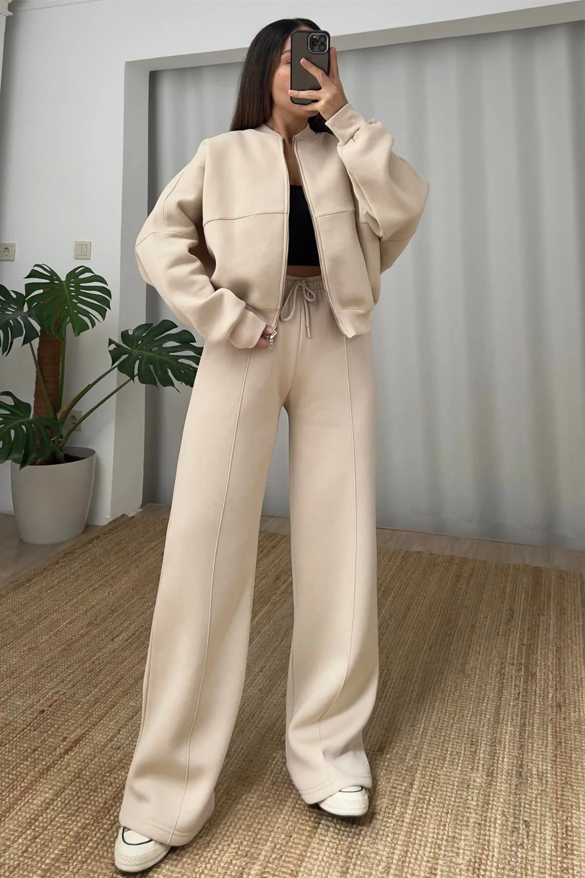 Fleece Bomber Wide-Leg Lounge Set