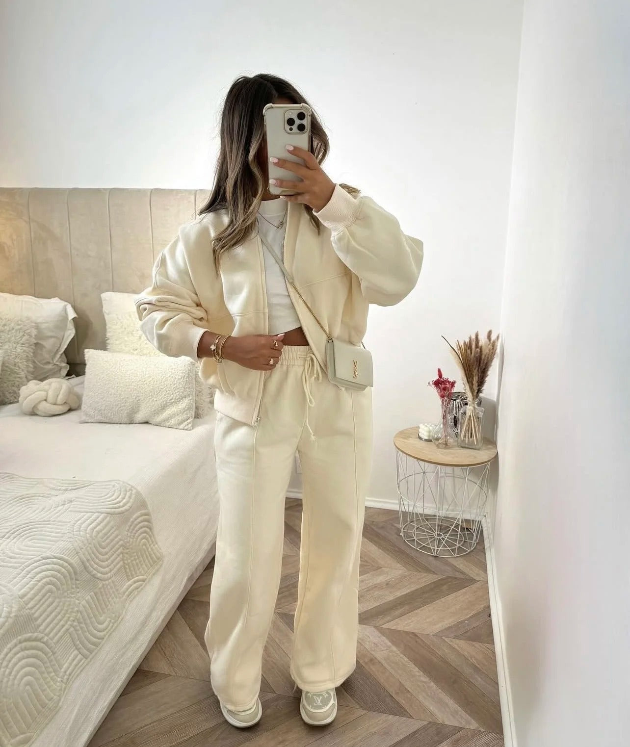 Fleece Bomber Wide-Leg Lounge Set