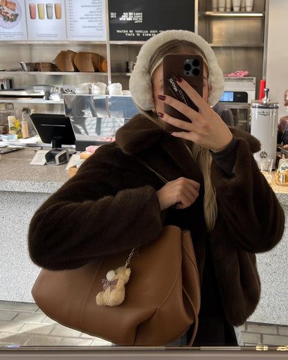 Artificial Fur Effect Lapel Loose Fashionable Jacket Women